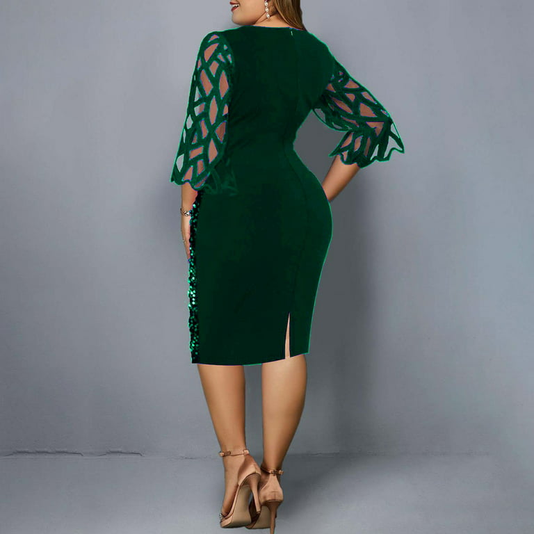 YanHoo Women's Plus Size Dresses Cold Shoulder Sequin Patchwork