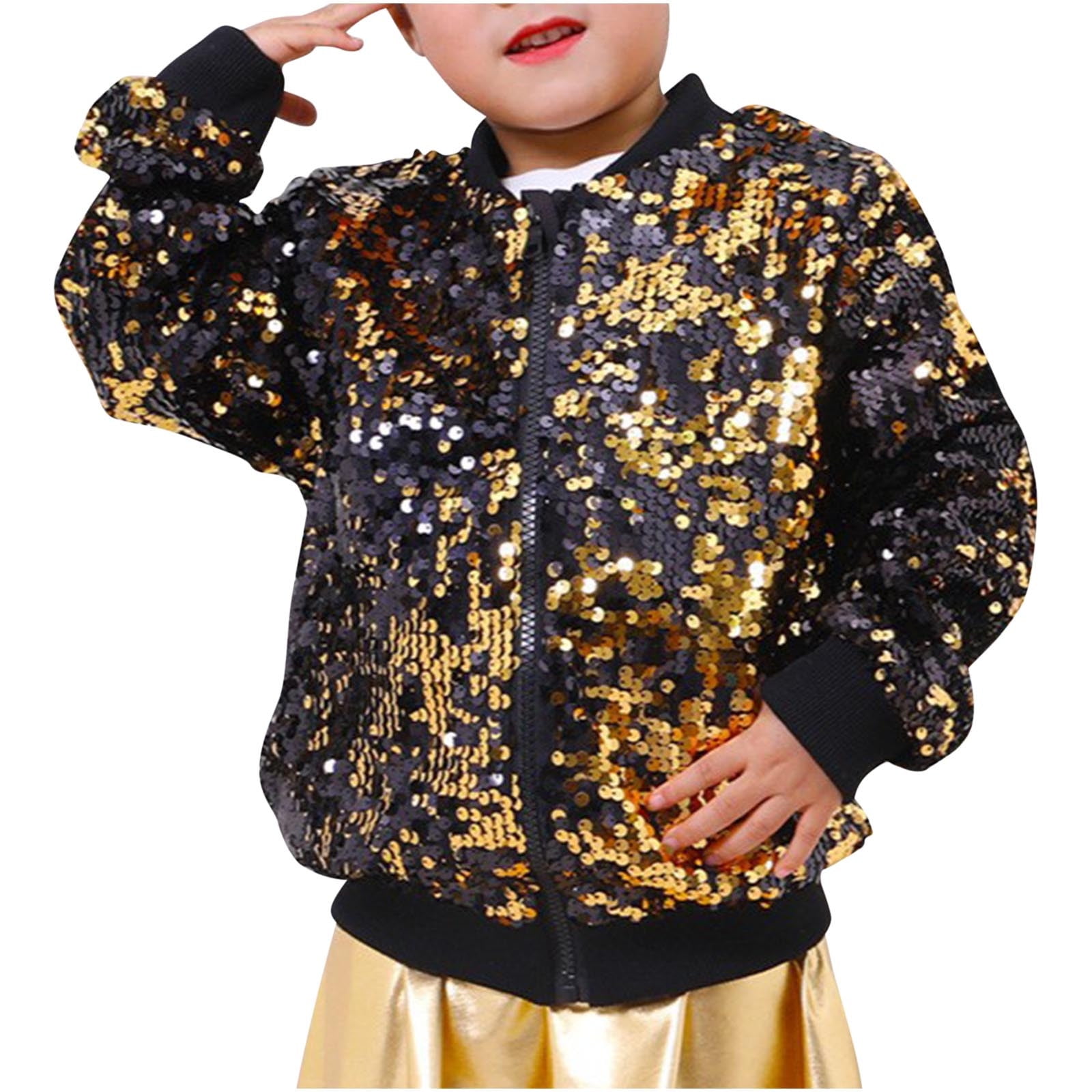 WELAKEN Girls' Rainbow Sequin Jacket - Sparkly Zipper Bomber With Pockets For Toddler & Kids