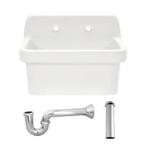 Kingston Brass KGPKWS2419171 Doriteal 24-Inch Ceramic Single Bowl Wall Mount Kitchen Sink with Strainer in White/Polished Chrome