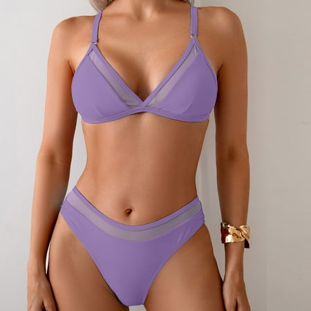 OSFVNOXV Women s Bikini Sets Push Up Bra and Thong Swimsuit Solid Color High Waisted Bathing Suits Clearance