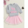 thumbnail image 3 of Suealasg 2Pcs Toddler Baby Girls Fall Outfit Long Sleeve Letter Print Sweatshirt Tulle Skirt Set 6M 1T 2T 3T 4T Little Girls Skirt Clothes, 3 of 8