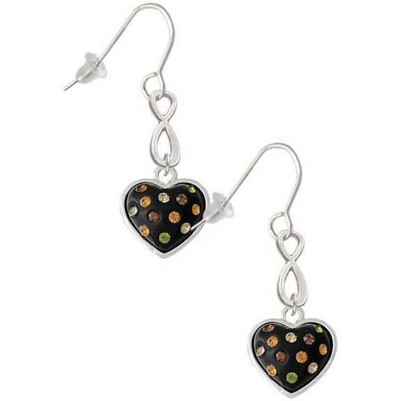 Delight Jewelry Silvertone Black Resin Heart with Fall Crystals Silver tone Infinity French Earrings