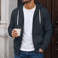 thumbnail image 3 of Dwellite Sweatshirts for Men Full Zip Hoodie Fleece Zipper Sweatshirt Casual Hooded Jacket Lightweight Fleece Lined Hood for Fall Winter Casual Navy XL, 3 of 6