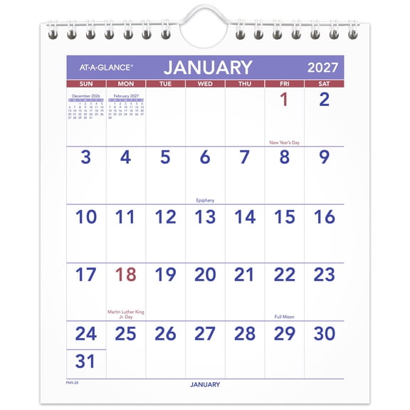 AT-A-GLANCE 2027 Monthly Wall Calendar Mini