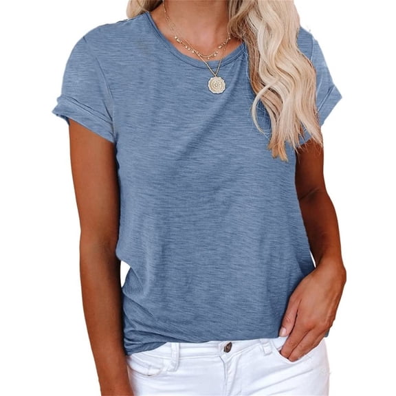 Women's Solid Color Short Sleeve Shirts Crew-neck Casual Summer Basic Tees Tops