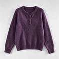 thumbnail image 5 of Edvintorg Pullover Sweaters for Women Plus Size Crew Neck Long Sleeve Loose Casual Knit Pullover Top with Button Women Clothes Purple S-3XL, 5 of 5