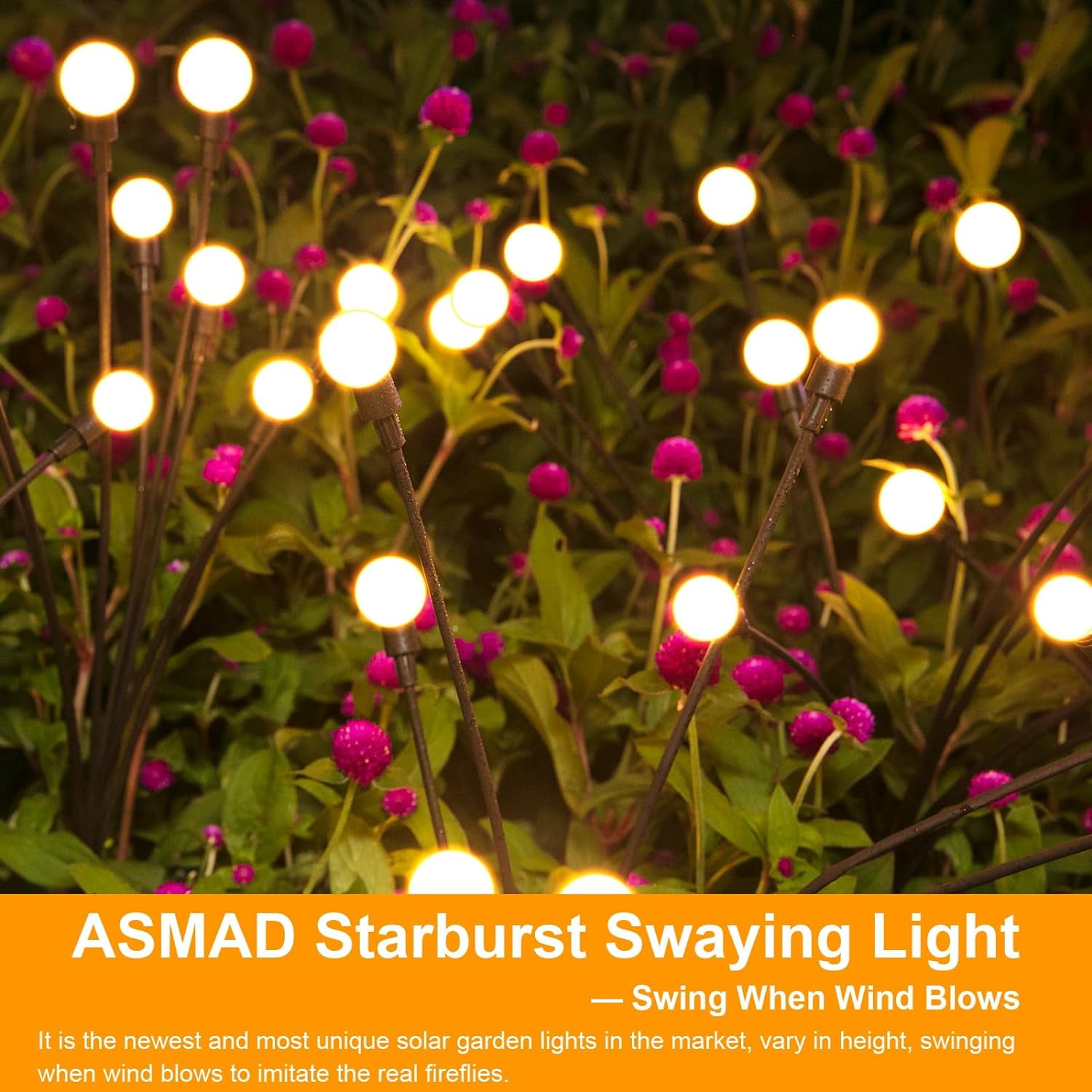 ASMAD Solar Garden Lights, 12 Pack 96 LED Solar Outdoor Lights, Outdoor Decorations Lights, Solar Swaying Lights, Firefly Lights for Patio Pathway Outdoor Decor, Big Bulb Solar Swaying Light