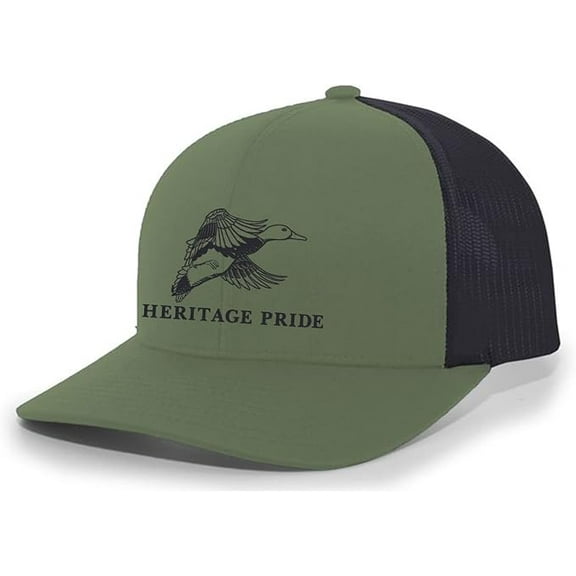 Heritage Pride Flying Duck Mens Embroidered Mesh Back Trucker Hat Baseball Cap, Loden/Black