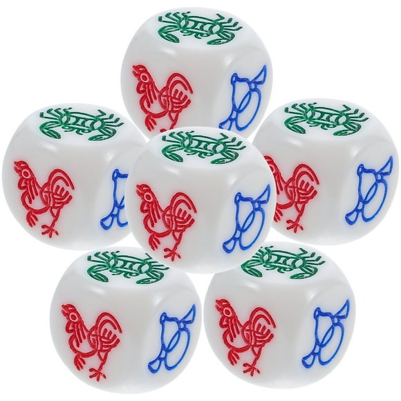 BRIGHTFUFU Juego de dados sólidos para fiesta, accesorios para juego de dados, pescado, camarón, cangrejo, pollito, 6 uds.