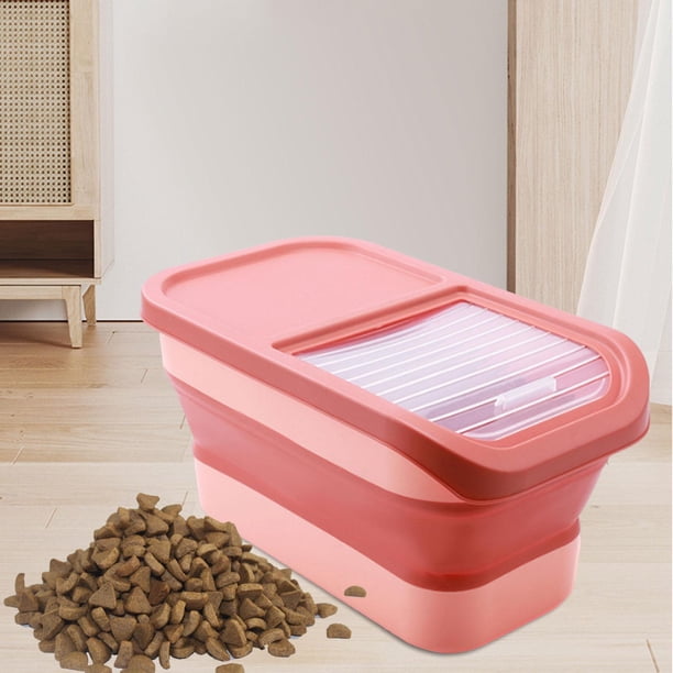Contenedor de almacenamiento de alimentos para mascotas Contenedor de comida para perros plegable Caja de almacenamiento de alimentos hermética de 10 , Rosado Salvador Contenedor de almacenamiento