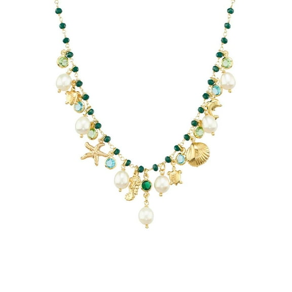 The Beauty of Standout Design By TheJewelryHut Vintage inspired Style Crystal and Pearls Yellow Silver Charm Necklace