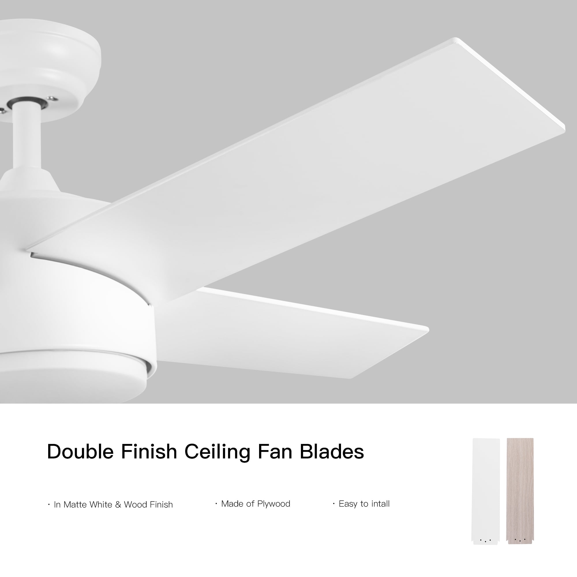 Wellspeed 44 in. Ceiling Fans with Light and Remote, LED White Ceiling Fan with Quiet DC Motor, Dimmable 3 Speeds Reversible Modern Ceiling Fan for Bedroom, Living Room