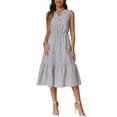 thumbnail image 1 of INSPIRE CHIC Vestido de Camisa Midi Sin Mangas con Botones y Pliegues de Rayas para Mujer, XL, Negro, 1 of 5