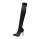thumbnail image 2 of Botas de tacón alto sobre la rodilla Stiletto Botas de diamantes brillantes Botas elásticas de diamantes de imitación para mujer (Negro Talla 36 EU36.5 US7 UK3.5), 2 of 4