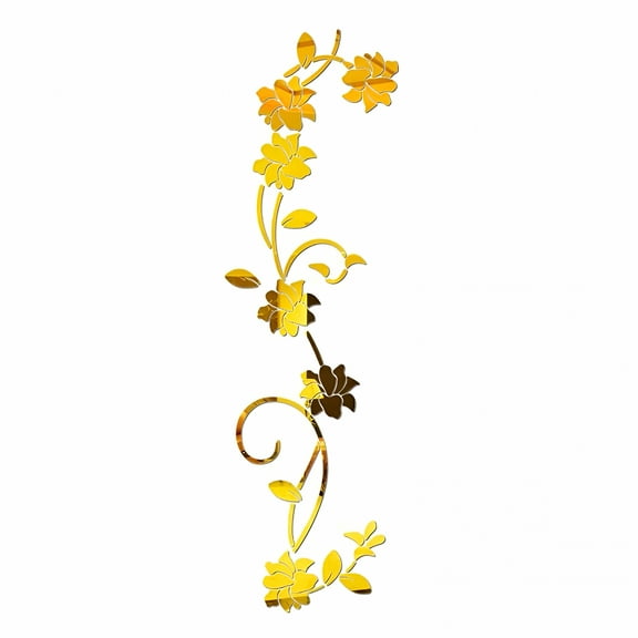 LAMIRO 3D Rattan Flowers Wall Sticker Arts Removable Acrylic Mural Decal Home Room Decor Gold Silver Black Bedroom Bathroom Decoration Gold