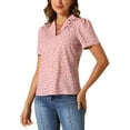 thumbnail image 4 of INSPIRAR CHIC Blusas de Cuello en V para Mujeres Elegantes Casual con Estampado de Cereza, con Solapa Notch, de Manga Corta de Verano, Talla XS, Rosa, 4 of 6