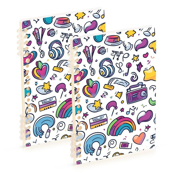 FORMRS 1-Subject Spiral Notebook 8" x 5" College Ruled 60 Refillable Sheet, 2 Pack, Purple Doodle Pattern