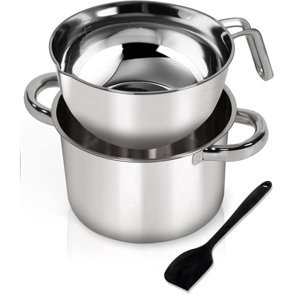 Ihvewuo Double Boiler Pot Set, 1.82QT Chocolate Melting Pot & 2.54QT Stainless Steel Pot with Silicone Spatula, Food-Grade Double Boiler  Induction Safe for Candy, Butter, Cheese