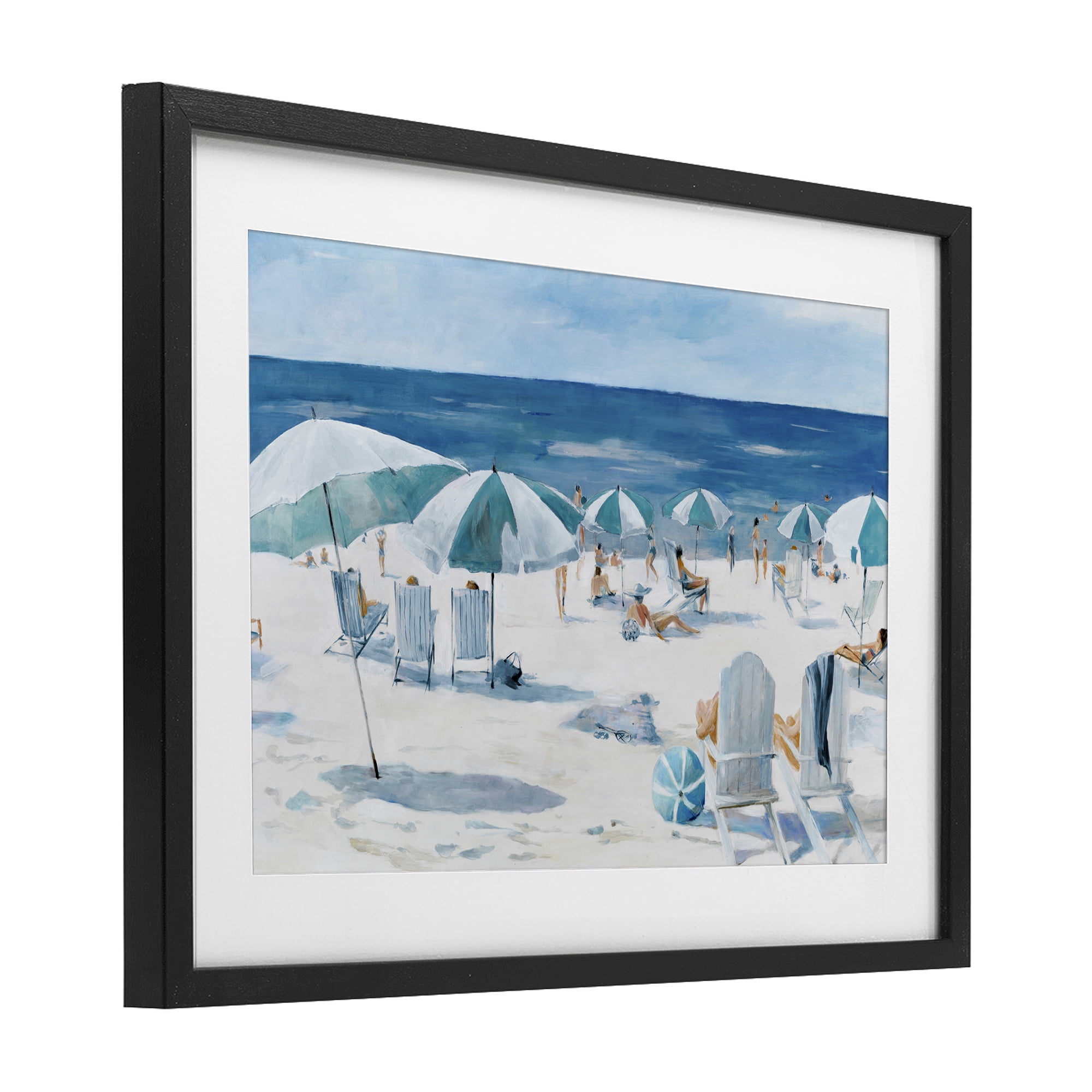 Stupell Industries Umbrella Beach Coastal Scene Black Framed Print Under Glass, design by Lorenzo Collective