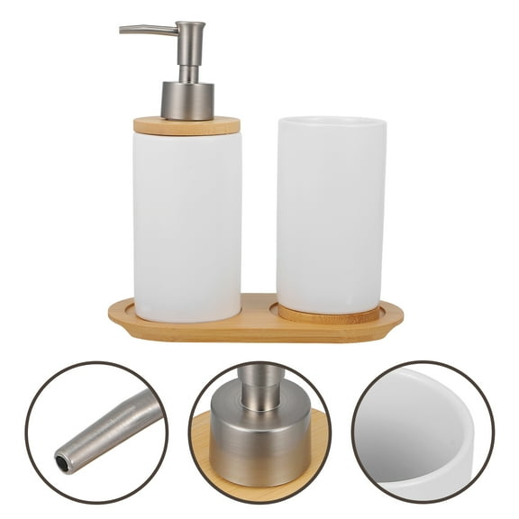 TEHAUX White Ceramic Bathroom Accessories Set with Soap Dispenser and Toothbrush Holder Cup for Storage