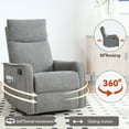 thumbnail image 6 of PAPROOS Rocker Recliner with Heat and Massage, 360°Swivel Rocker Recliner Chair, Small Rocking Recliner for Small Spaces, Home Theater Recliner with 2 Side Pockets, Nursery Glider Chair, Gray, 6 of 11