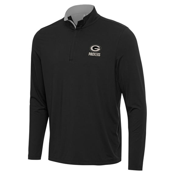 Men's Antigua  Black Green Bay Packers Content Quarter-Zip Pullover Top