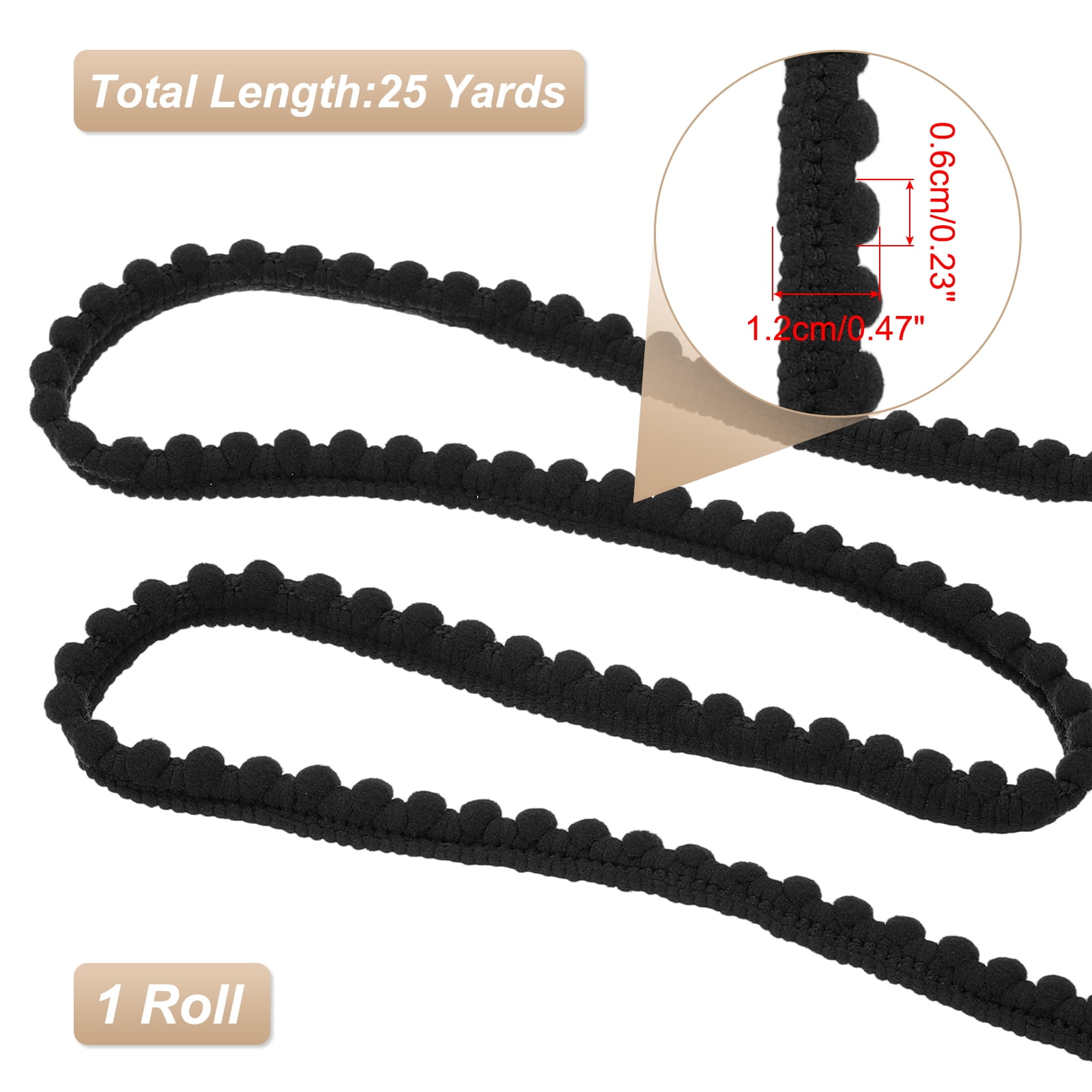Unique Bargains Pom Trim Ribbon with Ball Fringe for DIY Craft Black