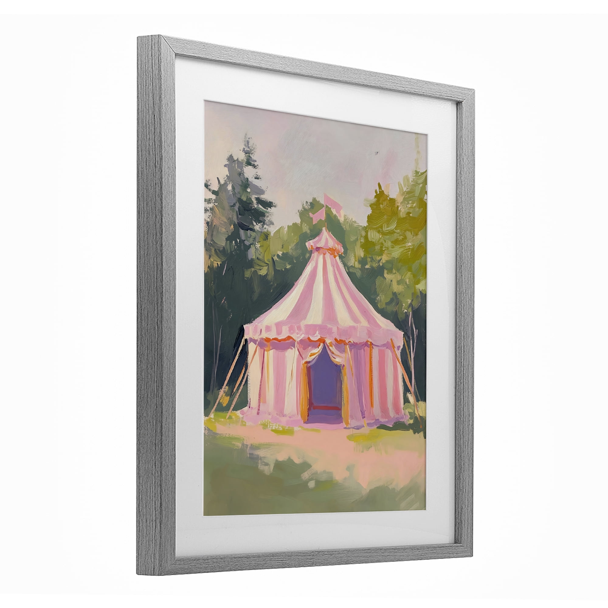 Stupell Industries Pink Circus Tent in Meadow Gray Framed Print Under Glass, design by The Prints Vibe