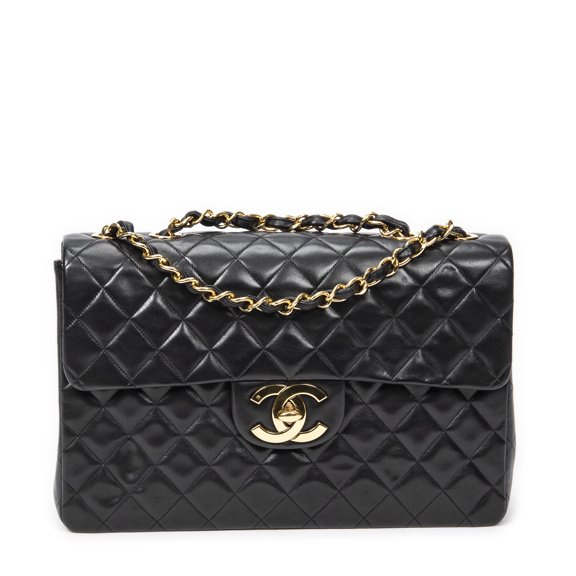 Pre-Owned Chanel Black Maxi Jumbo XL Flap Shoulder bag Quilted Lambskin Leather