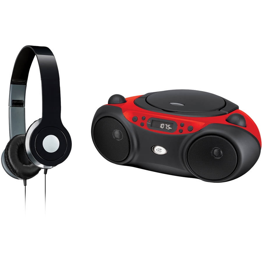 GPX BC232R CD Player Boom Box and iLive IAH54 OnEar Headphones