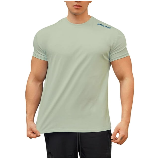 GiliGiliso Chemises Décontractées d'Été pour Hommes à Manches Courtes Couleur Unie Col Rond Entraînement Physique