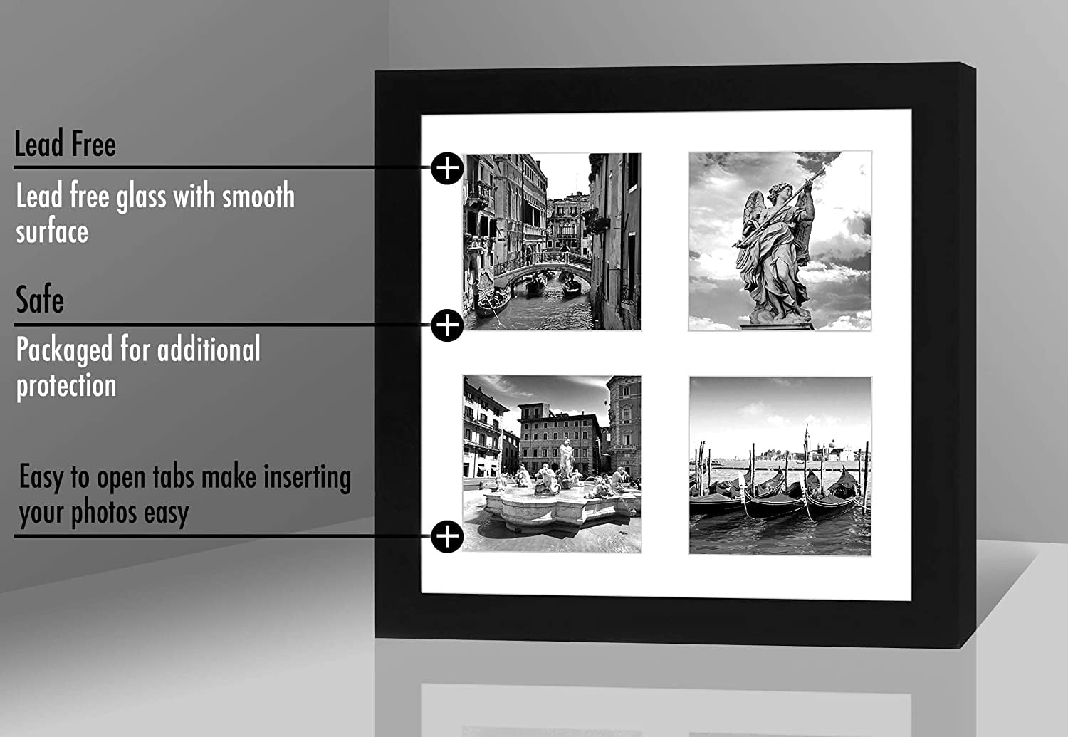 Americanflat 10x10 Collage Picture Frame with Glass photos sized inches memories sturdy built design white - Black