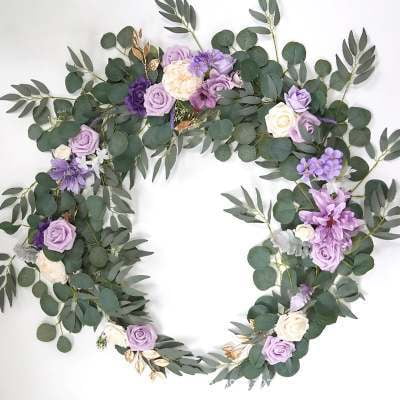 Nvzi Guirnalda de eucalipto artificial de 1,8 m con flores, vegetación falsa, enredadera floral de imitación, color morado