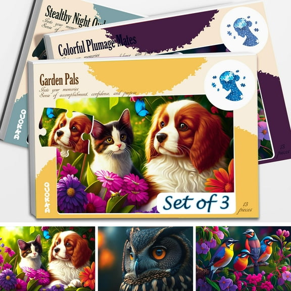 Quokka Dementia Puzzles for Seniors - 13 Large Piece Jigsaw Puzzles for Memory, Focus - Cat, Dog, Birds