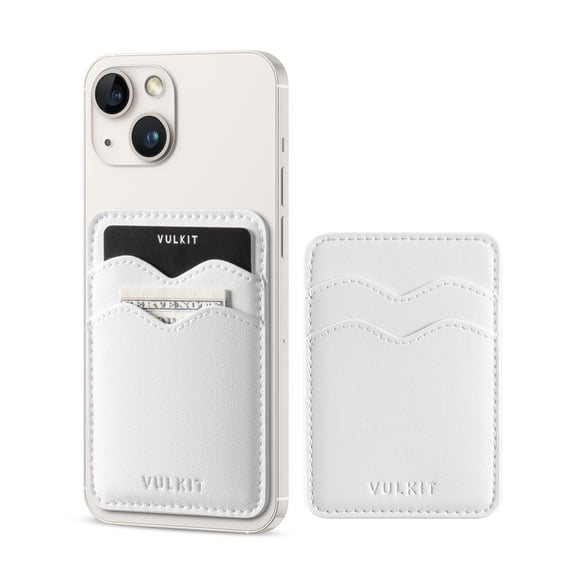 Tarjetero adhesivo VULKIT de piel para iPhone, color blanco