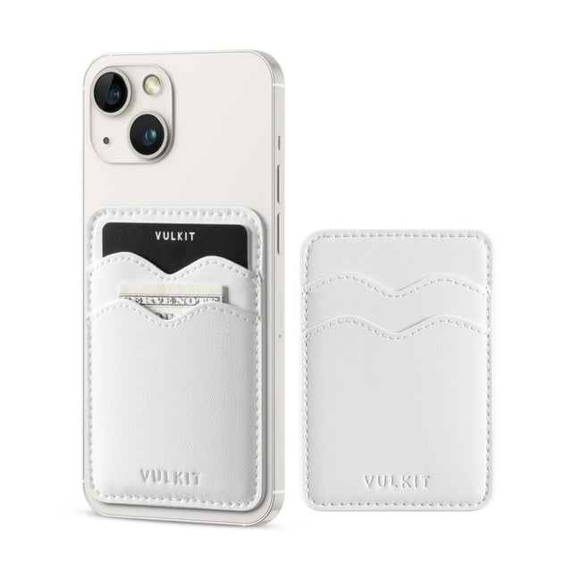 Tarjetero adhesivo VULKIT de piel para iPhone, color blanco