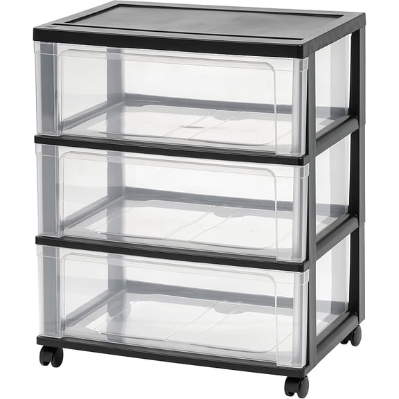 Nestivo 3-Drawer Storage Cart Rolling Clear Drawers, Black 1-Pack
