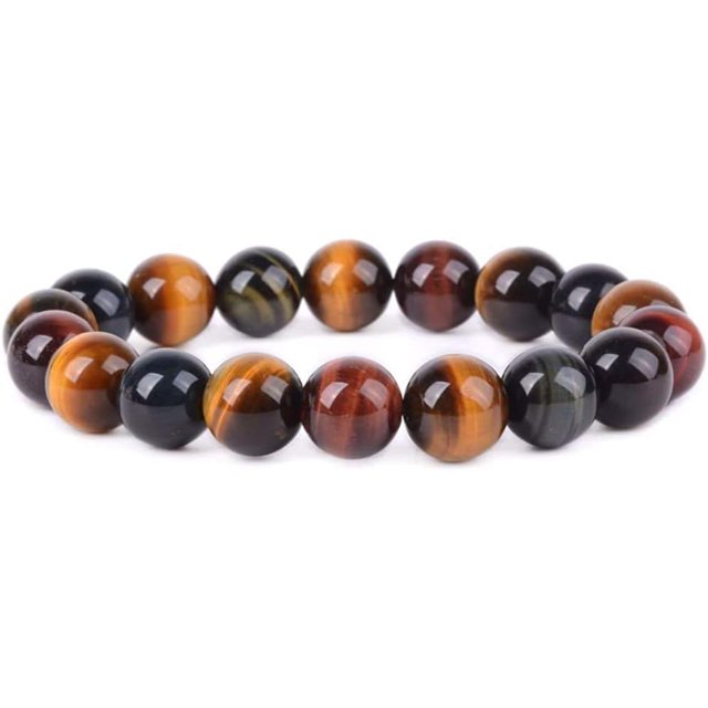 Bracelet Extensible en Perles Rondes de 10 mm en Oeil de Tigre Multicolore Naturel Unisexe 7 Pouces