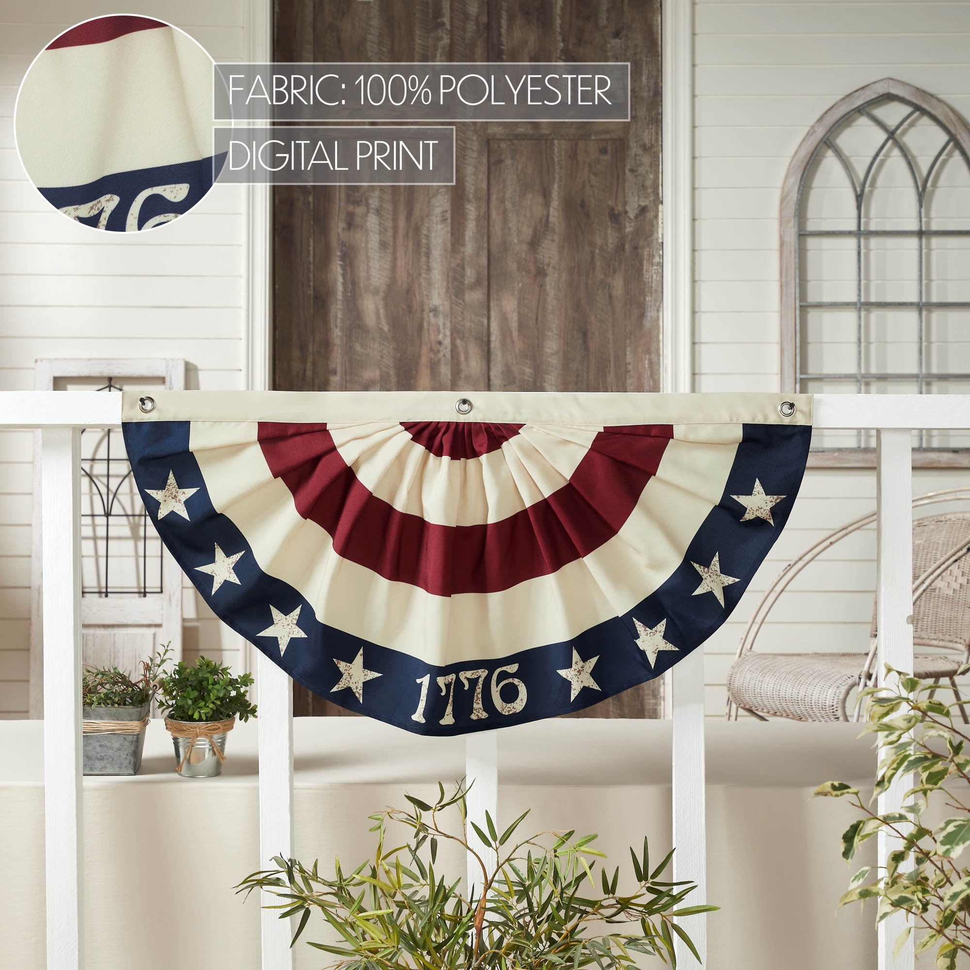 VHC Brands Patriotic My Country 1776 USA Bunting Flag 18x36, Fourth of July Decoration, Independence Day Decor, Decorative Banner with Grommet Holes