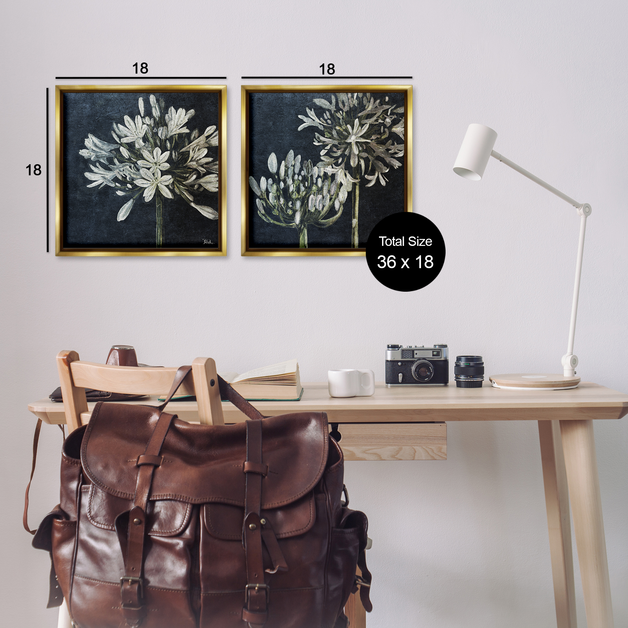 Stupell Industries Blossoming Flower Stem Plants & Flowers Painting Gold Floater Framed Canvas Art Print Wall Art, 18 x 18, Set of 2