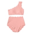 thumbnail image 4 of Two Piece Bikini Set for Women Scalloped Trim One Shoulder High Waisted Bathing Suit Flattering Cut Out Stretchy Swimwear for Pool Party, 4 of 8