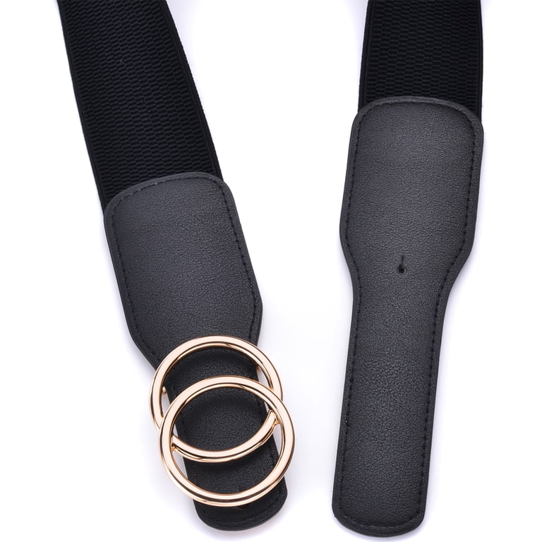Women\'s Black Elastic Waist Belt with Gold Double-Ring Buckle Amaxiu Women Elastic Belt, Invisible Stretch Ladies Belts  main image 4