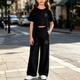 thumbnail image 2 of oelaio Girl's Cute 2 Piece Outfits Graphic Crop T Shirt and Wide Leg Pants Y2K Clothing Set Summer Casual Streetwear A-Black 14 Years, 2 of 6
