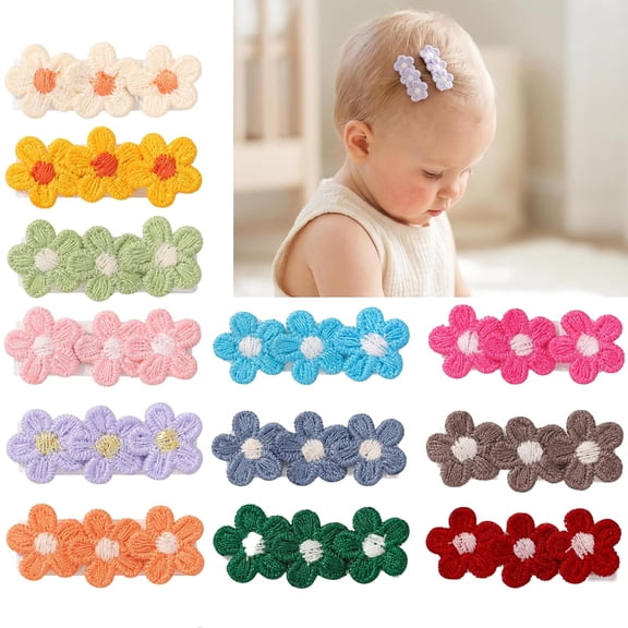 BZCOE Baby Hair Clips -12Pcs Tiny Hair Barrettes for Baby Girls Fully Lined Wrapped by Soft Fabric Cloth Flower Hair Clips for Toddlers Girls Infants Kids,Baby Hair Accessories