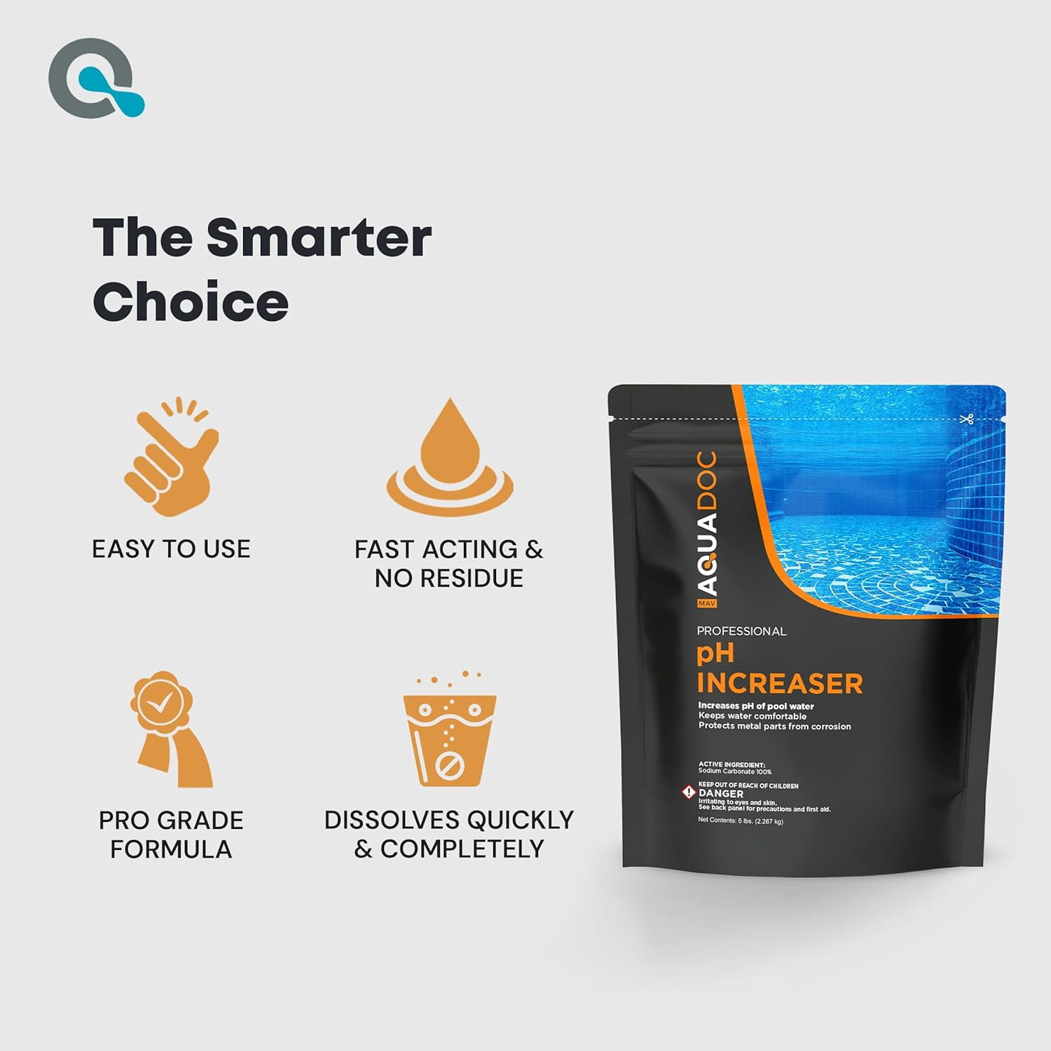 MAV AquaDoc pH Up for Swimming Pools - 5lb - pH Increaser for Pool Water - Sodium Carbonate Soda Ash for Swimming Pools - Pool Chemicals Made in The USA