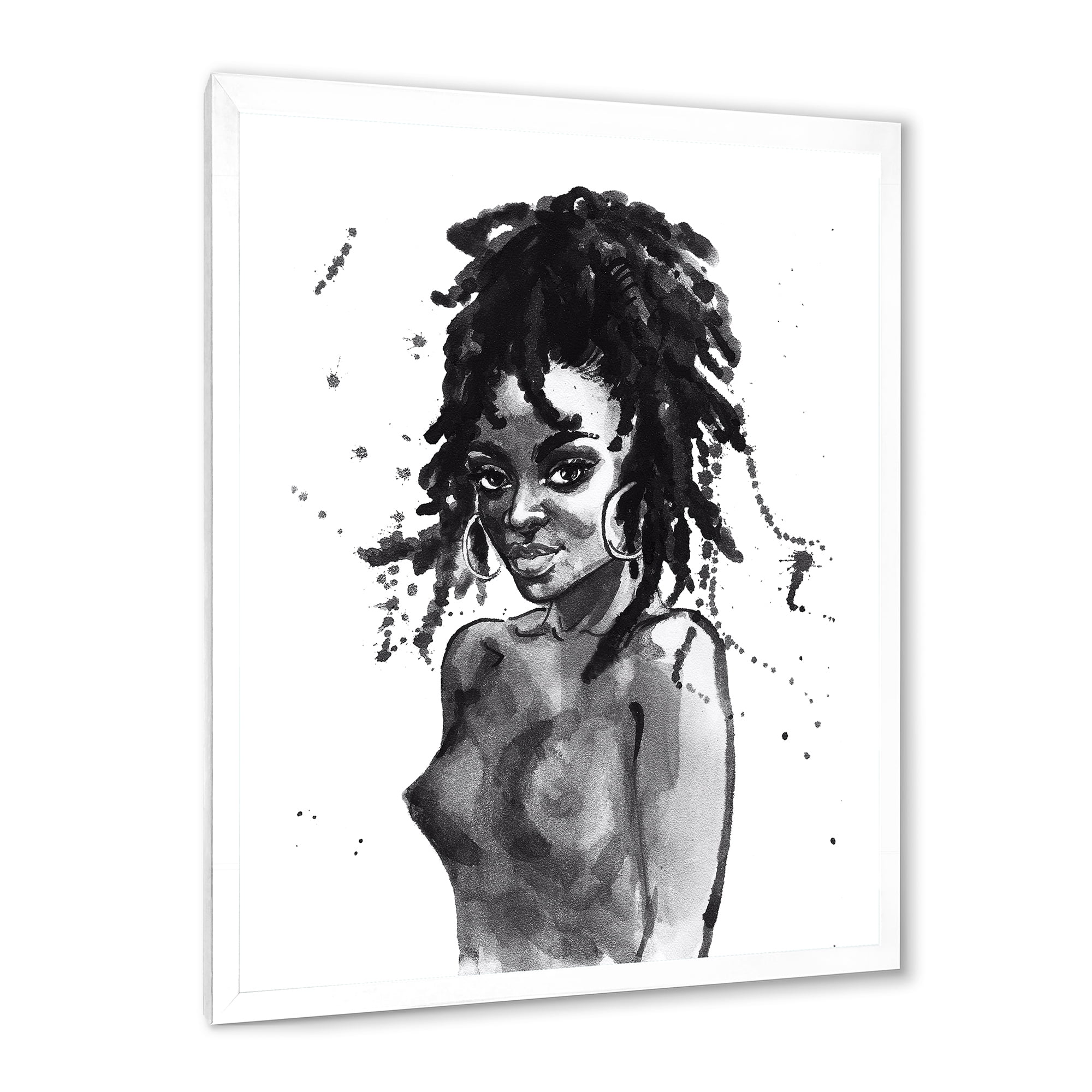 Designart 'Black and White Portrait of African American Woman V' Modern Framed Art Print