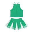 thumbnail image 4 of LiiYii Girls Cheerleading Stage Outfit Sleeveless Zippered Tops with Pleated Skirt Set for School Party Green 10, 4 of 6