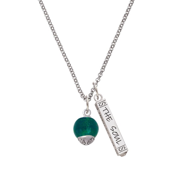 Delight Jewelry 12mm Teal Roller Spinner with Silvertone Lining Glass Spinner Silvertone Hope Anchors the Soul Bar Charm Necklace, 23"