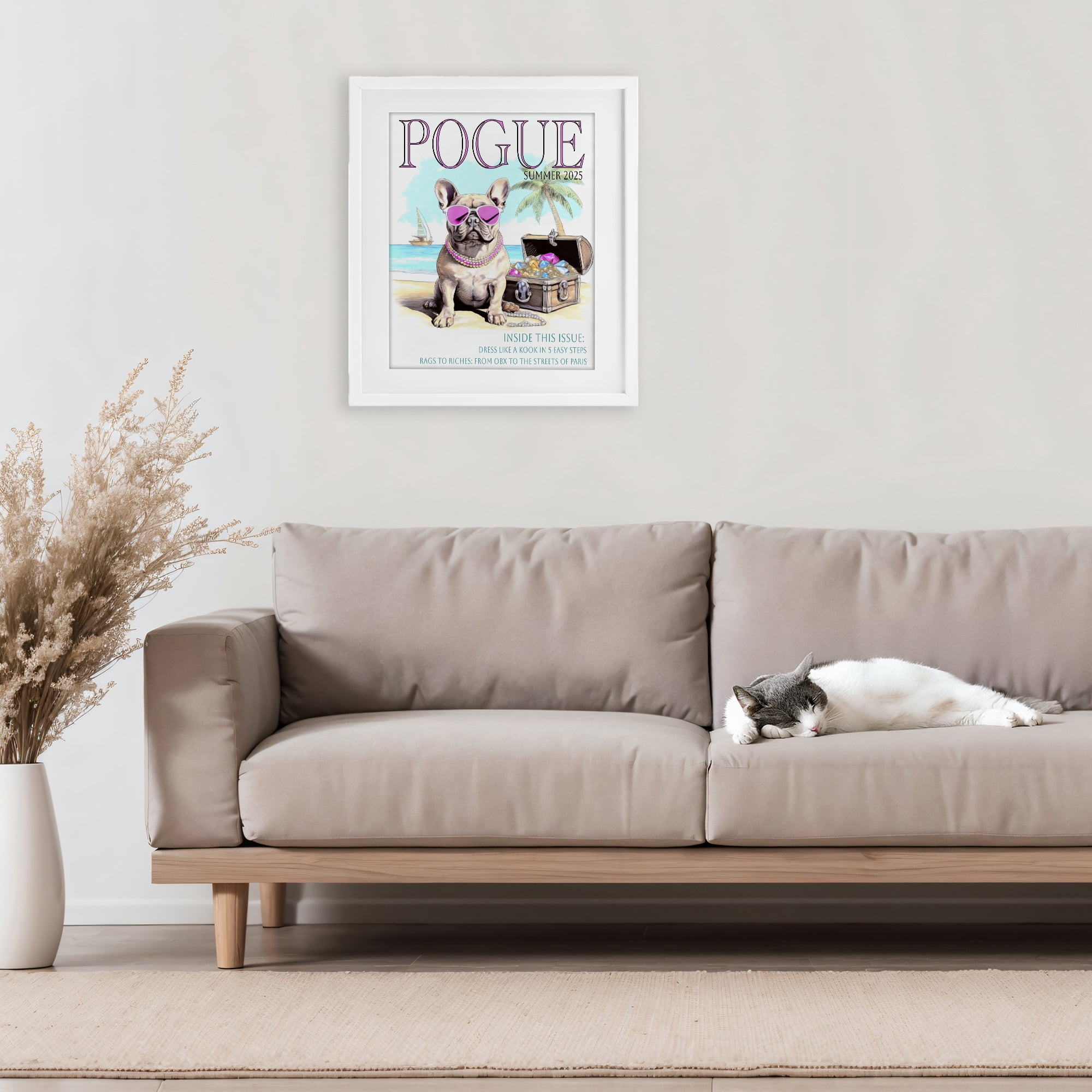 Stupell Industries Pogue Summer Dog Fashion White Framed Print Under Glass, design by Grotto Studios