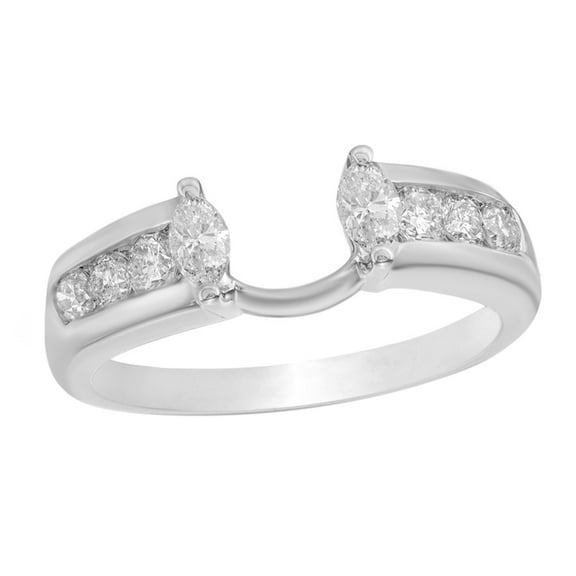 Marquise Cut White Natural Diamond Solitaire Enhancer Guard Ring In 14k White Gold (1/2 Cttw)